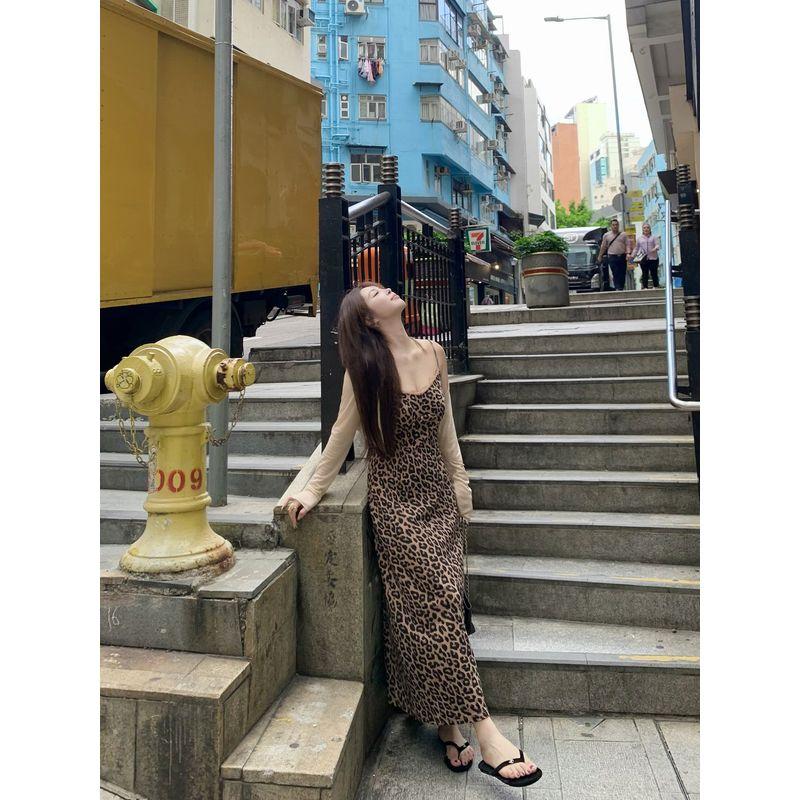 Wildly Spicy Milan Vintage Leopard Print Slip Dress for Slightly Curvy Women, Summer High-End Retro Slim Fit Plus Size Dress