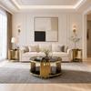 Modern Black Glass Coffee Table,Luxury Living Room Tables with Double Glass Top,Round Coffee Table with Golden Steel Base