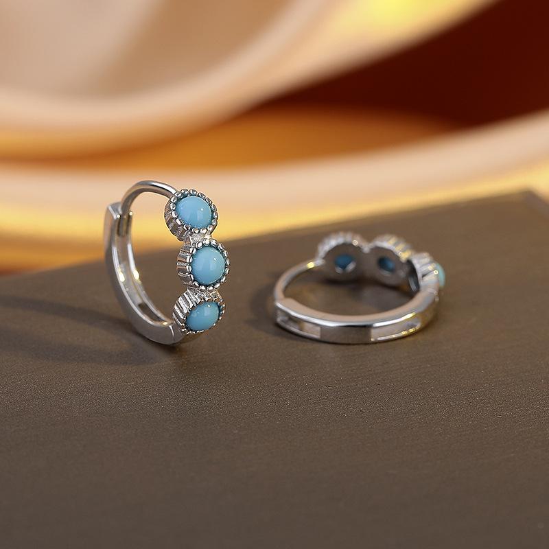 

Bohemian Resort Style Blue Round Earrings Feminine Temperament Light Luxury Simple And High-End Retro Blue Turquoise Earrings платиновий
