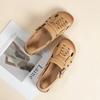 Johnature Flat Heel Soft Soled Sandals Hollow-out Breathable Genuine Leather Retro Hole Women's Shoes