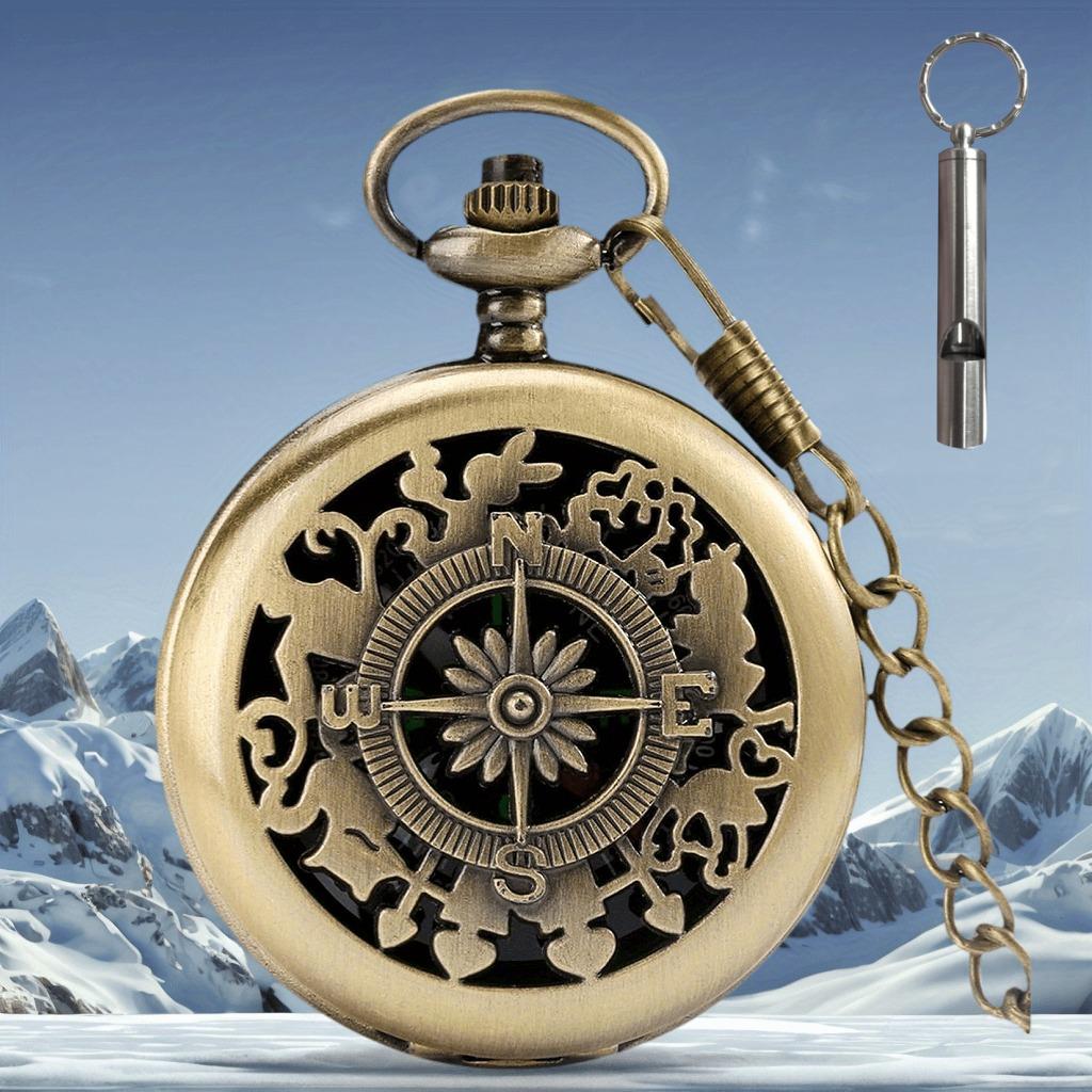Outdoor compass with metal chain Retro compass with illuminated numbers Navigation Compass Portable Pocket Compass Two