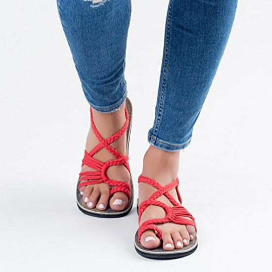 Plus Size Women's Summer Beach Rope Knot Thong Sandals