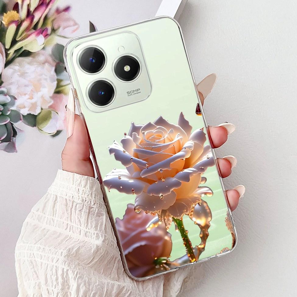 4G Clear For Realme Note 60 Case RMX3933 Luxury Butterfly Love Flowers Cool Lion Painted Phone Case For Realme Note 60X RMX3938