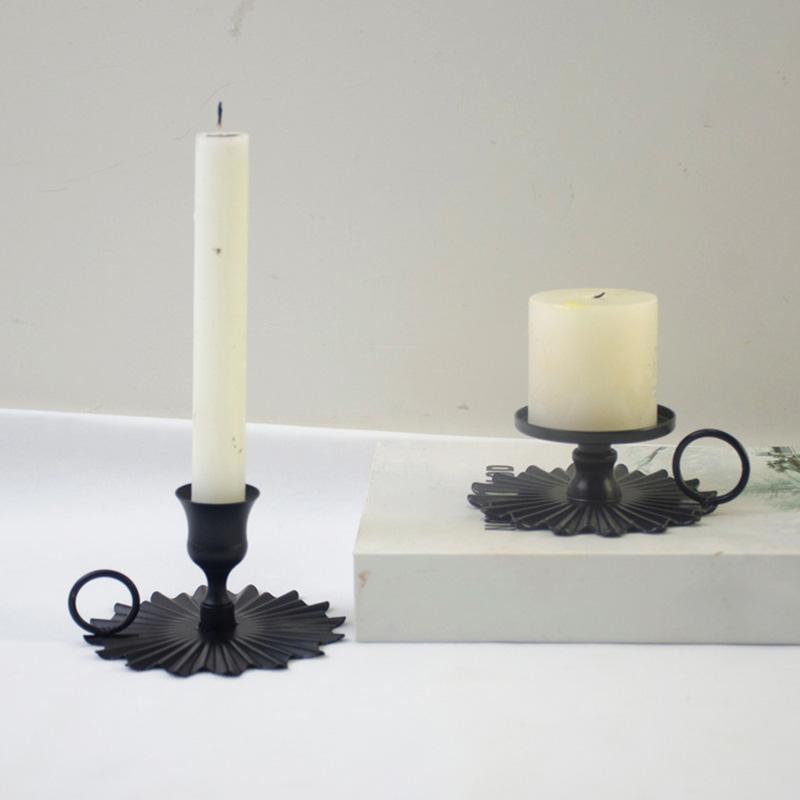 1PC Candle Stand Black Iron Home Decoration Metal Pillar Candleholder Candle Holder Desktop Cast Decor Taper Candlestick Wedding
