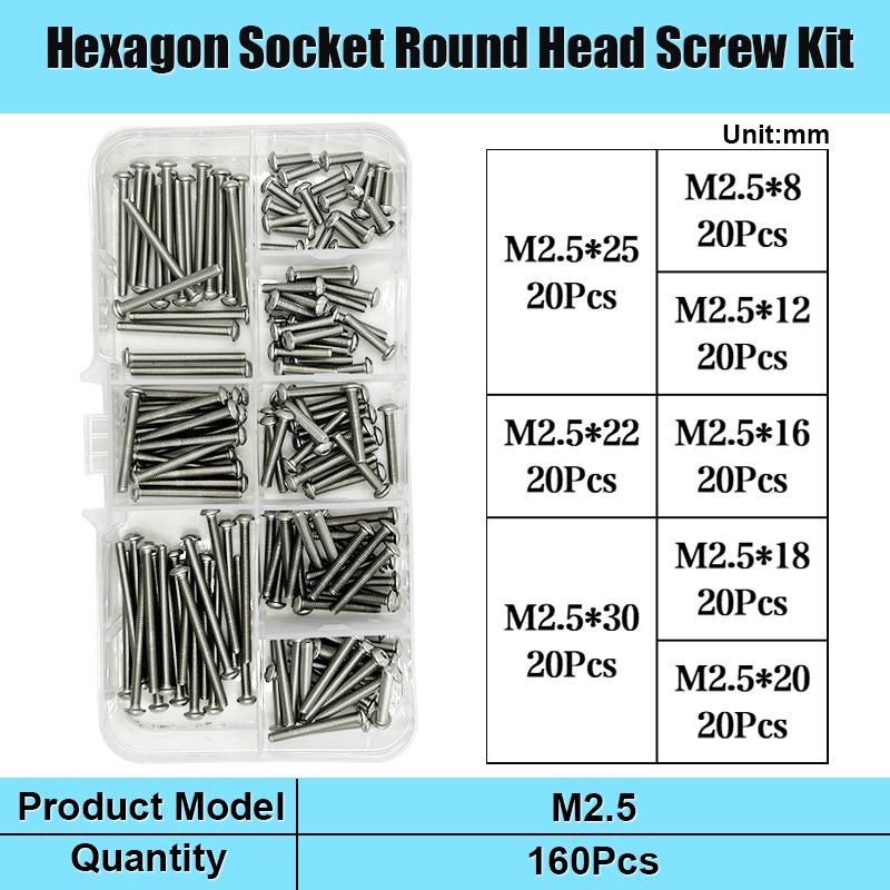 

M2 M2.5 M3 M4 M5 M6 M8 M10 Винт с шестигранной головкой A2-70 304 Нержавеющая сталь Шестигранная головка-кнопка Метрический машинный болт Набор ассорти