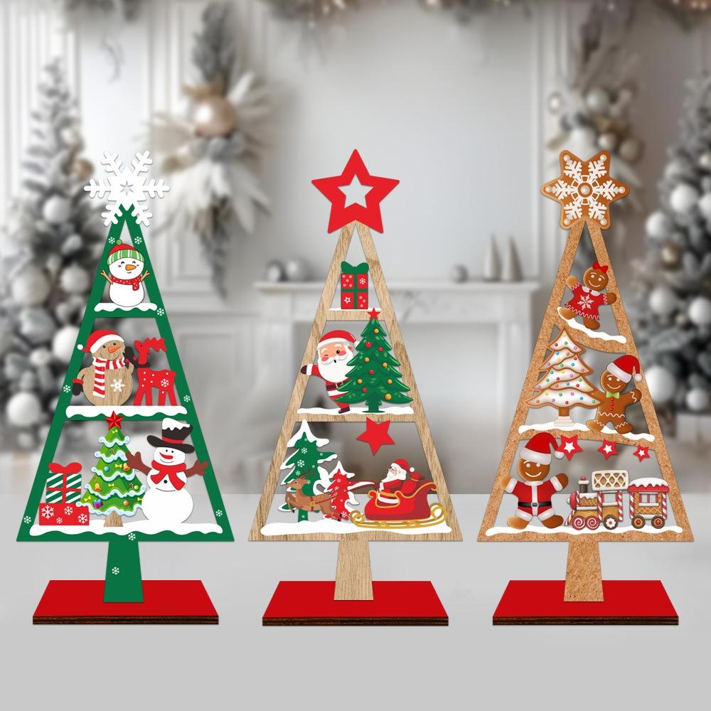 Weihnachtsbaum aus Holz Tischdekoration Kreative Geschenke Schreibtischornament für Weihnachts- & Neujahrsparty-Atmosphäre Heimdeko