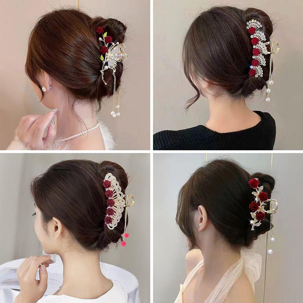 Lily of The Valley Bouquet Tassel Clip Shiny Color Hair Clips Rhinestone  Women