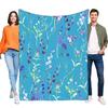 Soft Flannel Blue Wildflower Blanket, Vibrant Botanical Floral Cozy Lightweight Throw for Bed Sofa Living Room, Chic Home Decor