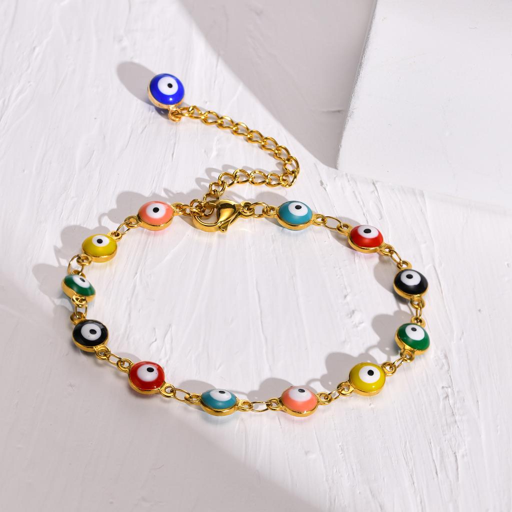 Colorful Demon Eye Bracelet for Women,Stainless Steel Chain Bracelets,Gold Plated Charm Jewelry Gifts
