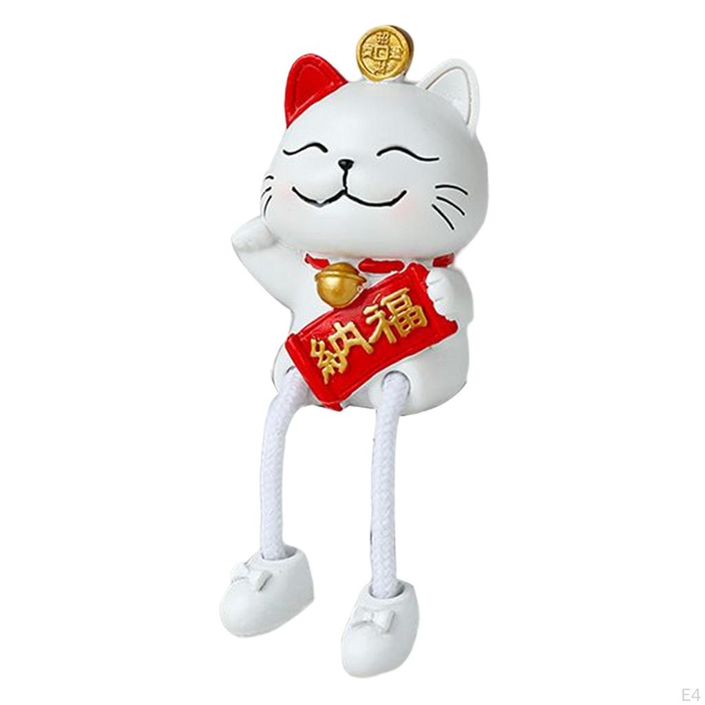 Chinese Lucky Cat Figurines, Animal Statue Resin Sculpture Cute Doll Waving Arm Crafts for Home