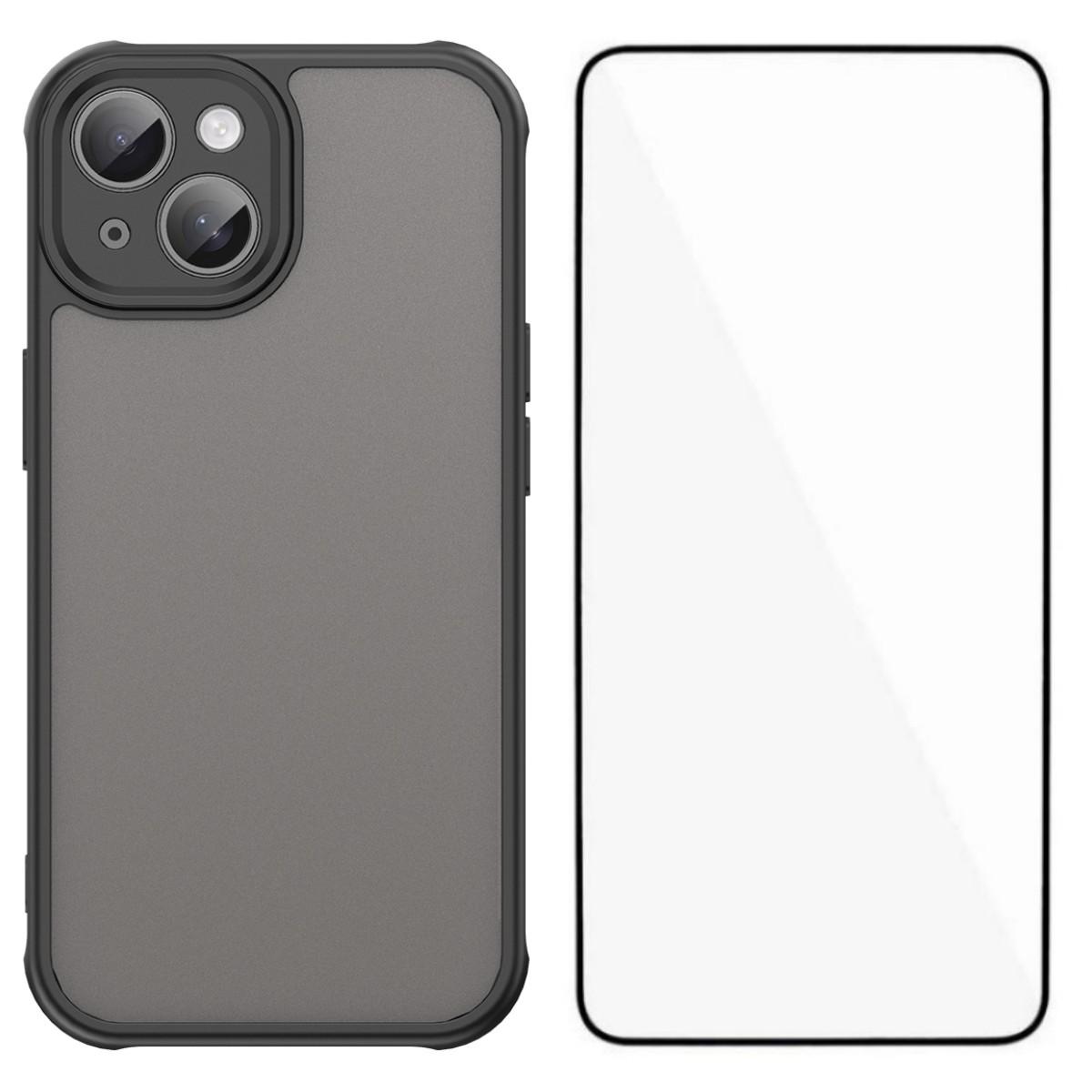 

For iPhone 15 Case with Screen Film WANLONFENG FD Series Skin Touch TPU PC Phone Back Cover Black