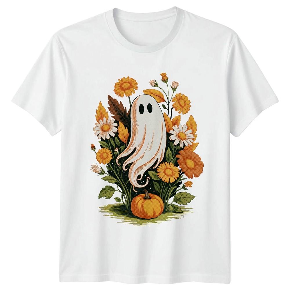Ghost Pumpkin Halloween Fall Flowers Unisexs TShirt Unisexs Tee S