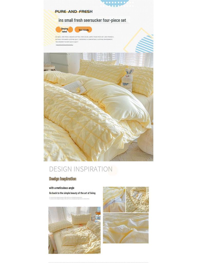 Girls' Heart Bubble Gauze Winter Dorm Bedding - Four-Piece Set
