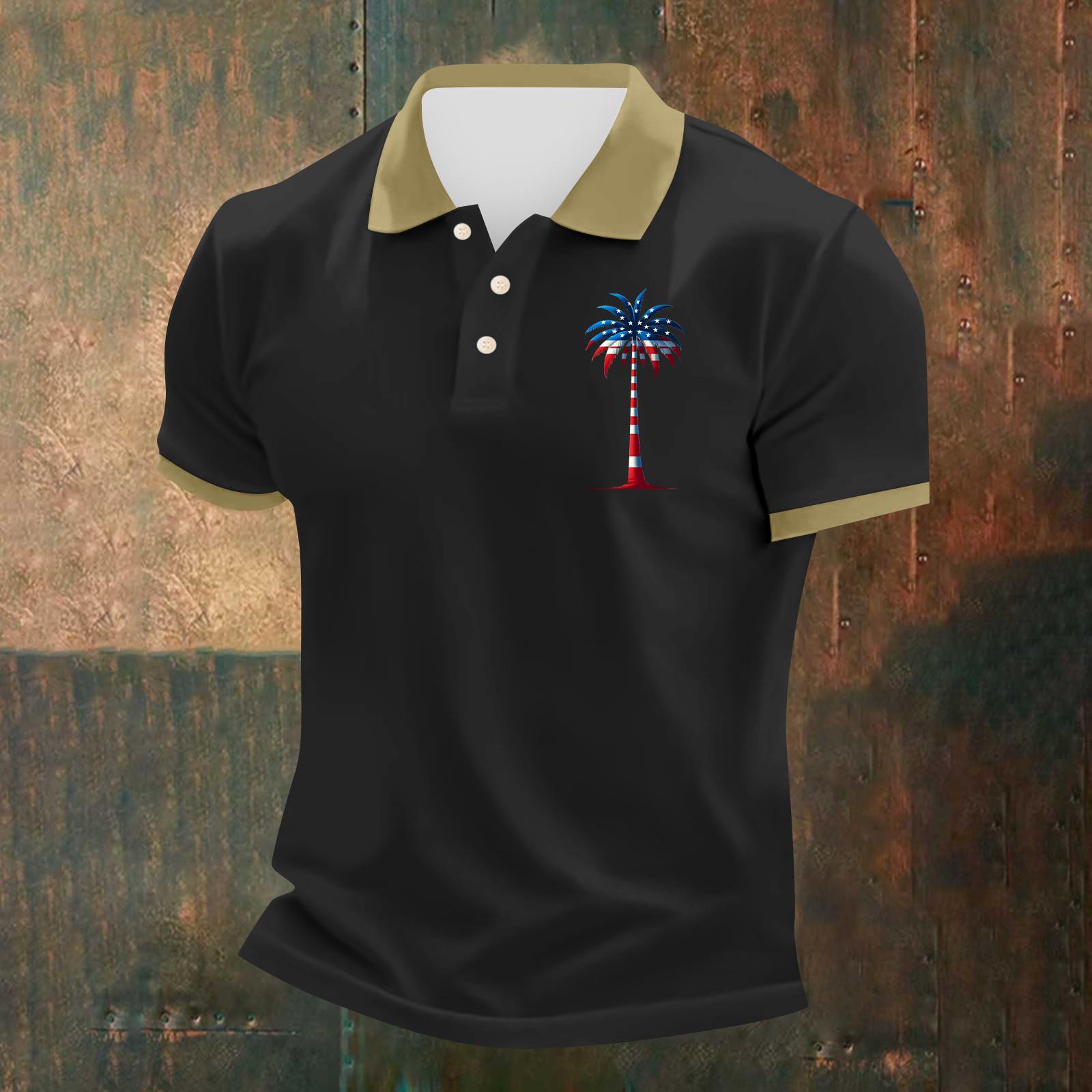 Men s Casual Independence Day Printed Neck Short Sleeve T-Shirt XL