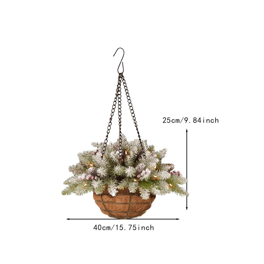 Artificial Christmas Hanging Basket Charm Gift Display Delicate Christmas Decoration for Yard Courtyard Garden Patio Holiday