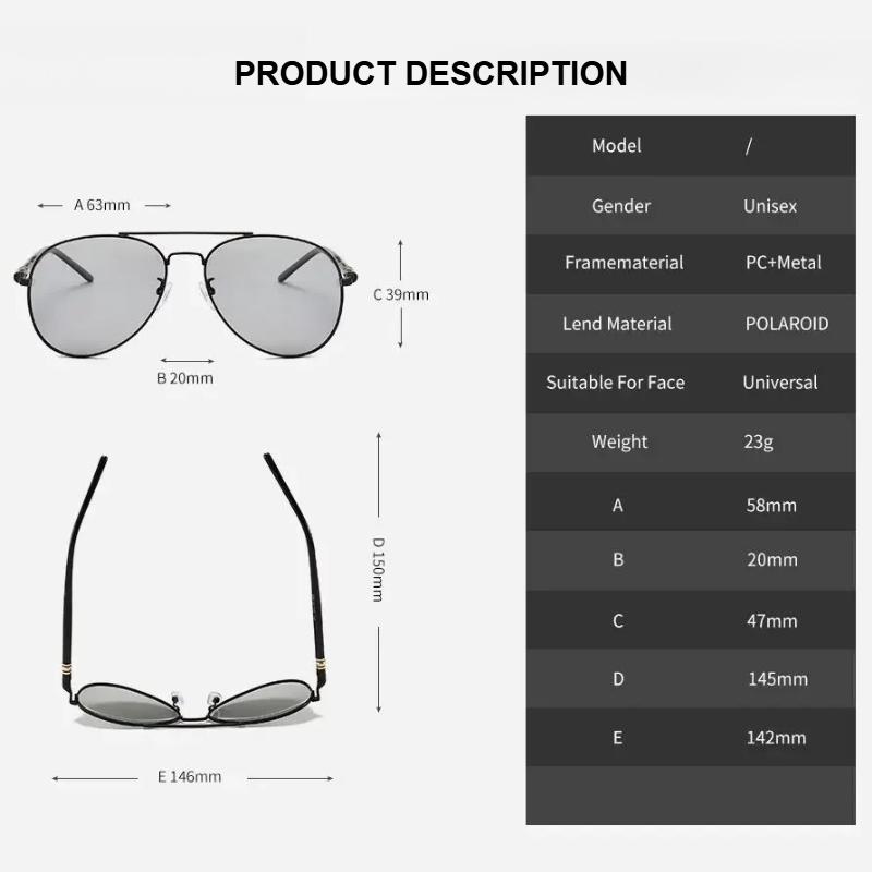 Pochromic Polarized Sunglasses for Men Women Color Changing Pilot Style Male Vintage UV400 Outdoor Driving Sun Glasses