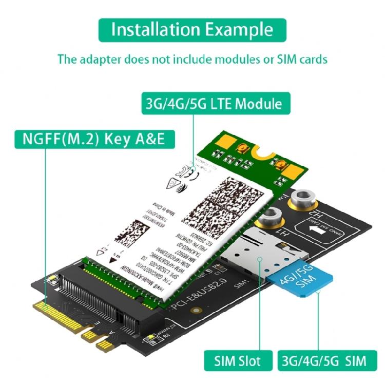 NGFF M.2 Key A+E To Key-B Wireless Adapter With Card Slot For 3G 4G 5G LTE WWAN Modem Module Converters Replacement