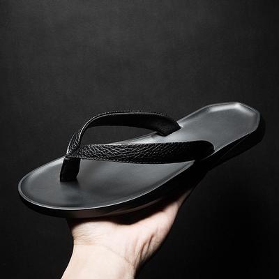 Infradito da uomo estivi in vera pelle Sandali da spiaggia per esterni Pantofole da uomo nere per mocassini da casa Scarpe da uomo