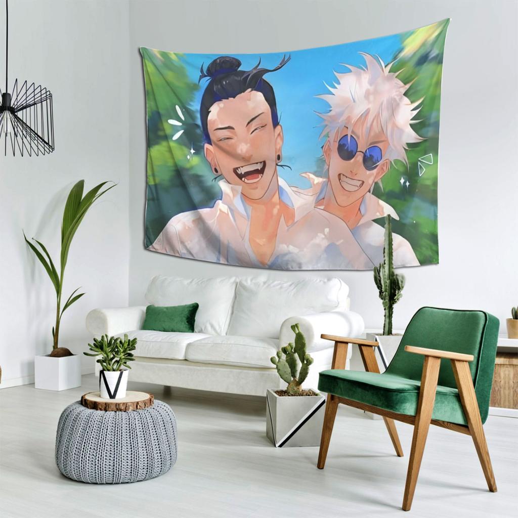 Happy Anime Duo Tapestry  Vibrant Wall Hanging for Bedroom and Living Room Decor Perfect Gift for Anime Fans