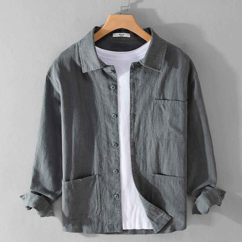 Men's Long-sleeved Shirt Daily Casual Wear Retro Harajuku Style Solid Color Outdoor Jacket