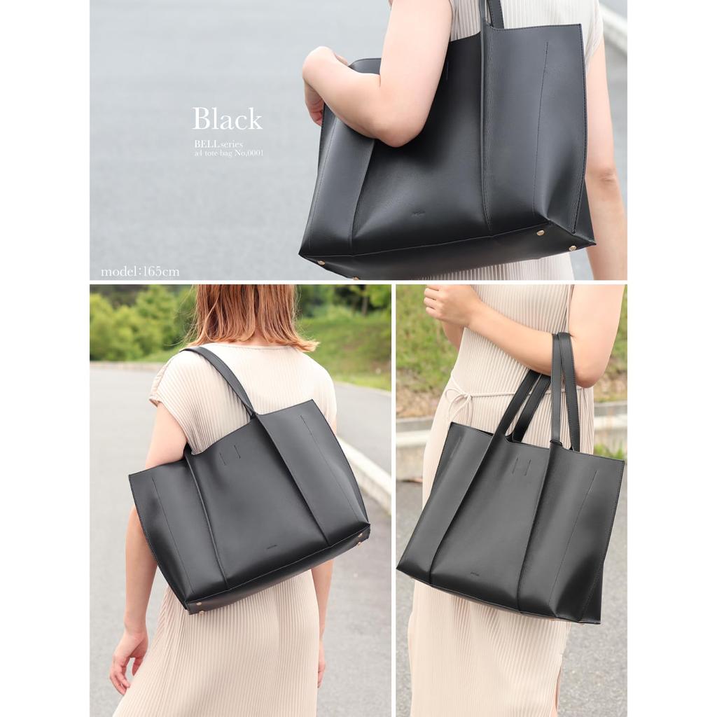Tote Bag Lightweight A4 Large Capacity Bag Zipper Commuter Bag A0001 [ANDSHIN] Women's (Black)