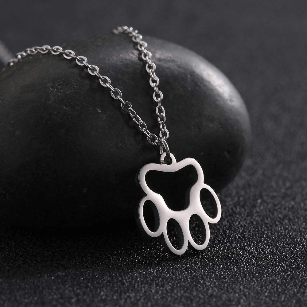 Cazador Fashion Animal Paw Hollow Pendant Necklace for Women Girl Dog Cat Bear Paw Neck Chain Stainless Steel Jewelry Gift