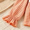 Girls' Pumpkin Embroidery Plaid Suit - Doll Collar Top & Flare Pants Two-Piece Set for Autumn/Halloween 2026