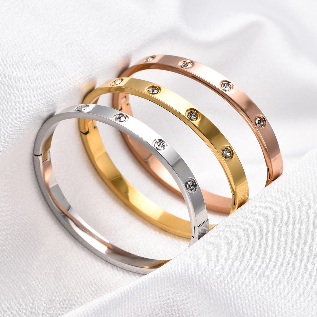 Stainless Steel Zirconia Bangle for Women Openable Eye Heart Cuff Bracelet Wristband Polished Metal Jewelry Accessories Gift