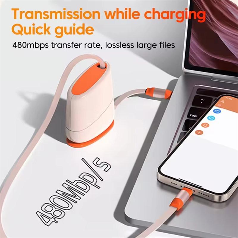 Desktop Fixed 100W Type C to Type C Cable Retractable Fast Charging Data Cord For iPhone17 16 15 iPad 6 Huawei Xiaomi Quick Charge