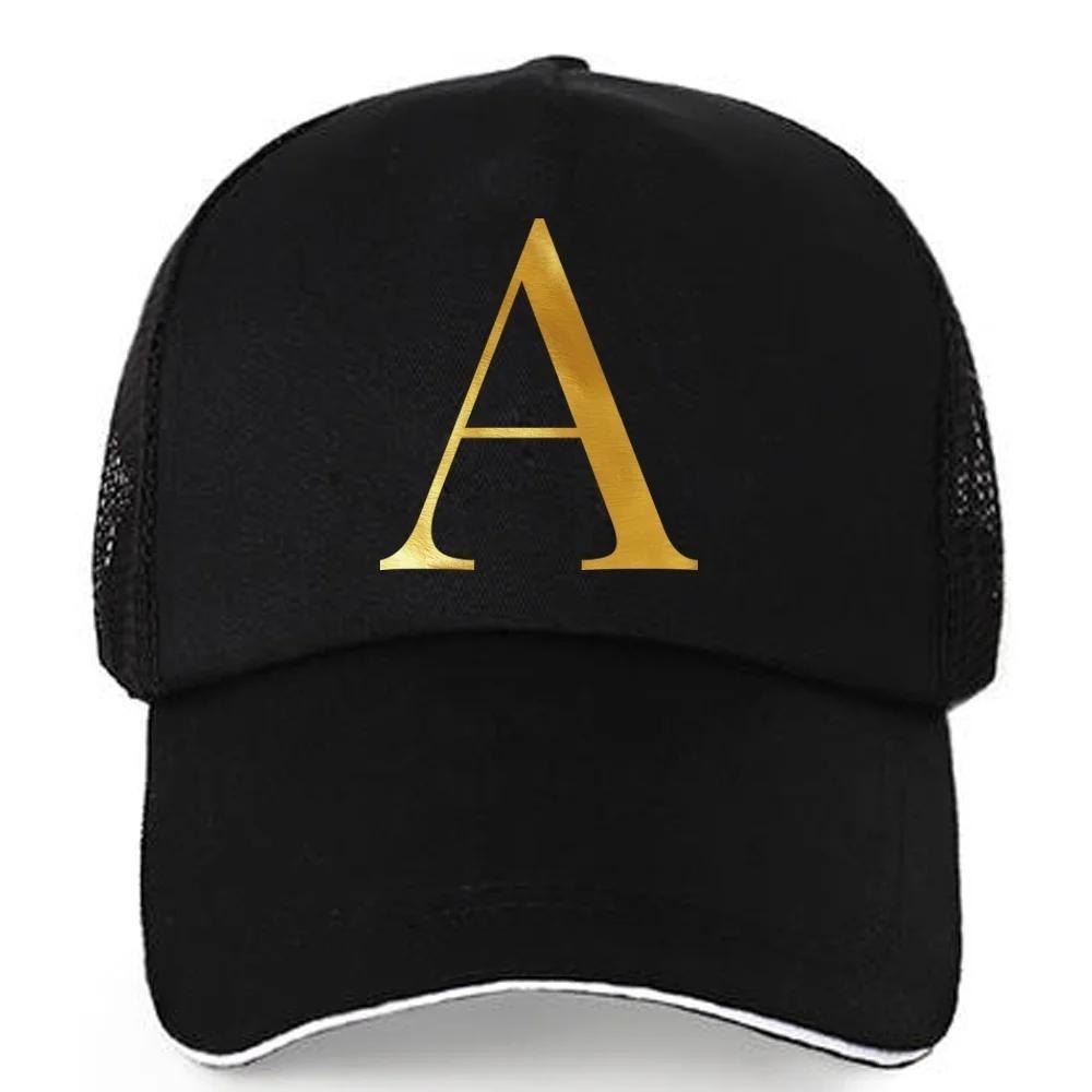 1pc AmaBe Hip-Hop Baseball Cap with Golden Letter Print, Adjustable Hook & Loop Closure, Breathable Mesh Back, Lightweight Stret