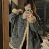 Women's Lambswool Denim Jacket, Autumn/Winter 2025, Loose Fit, Plus Velvet Thick Cotton Coat, Petite Plus Size.