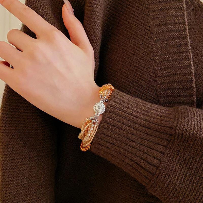 Korean Diamond-Studded Crystal Multi-Layer Wrap-Around Bracelet - Light Luxury Exquisite Bangle with a High-End Elegant Touch.
