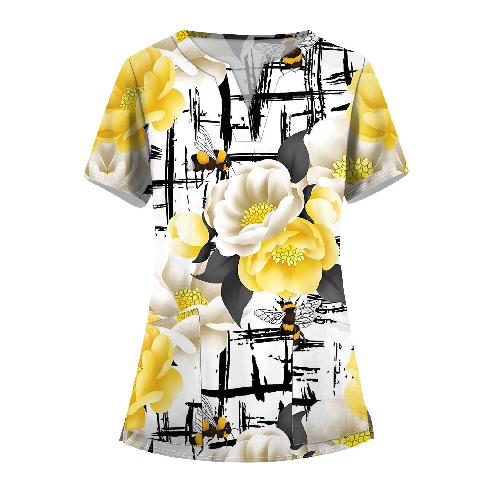 

Женские модные комбинезоны с коротким рукавом и V-образным вырезом, с карманами, с принтом, топы, одежда XL жёлтый