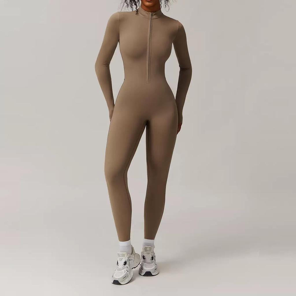 High-Intensity Outdoor Yoga Jumpsuit with Zipper and Velvet for Warmth