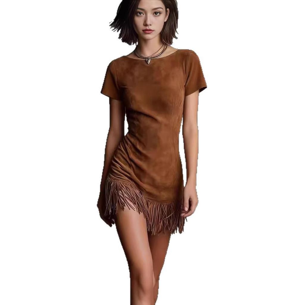 New Retro Slim Fringe Suede Dress for Women