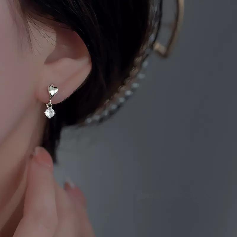 925 Silver Needle Heart Zircon Pendant Hoop Earrings For Women Cute Jewelry Light Accessories Festival Gift