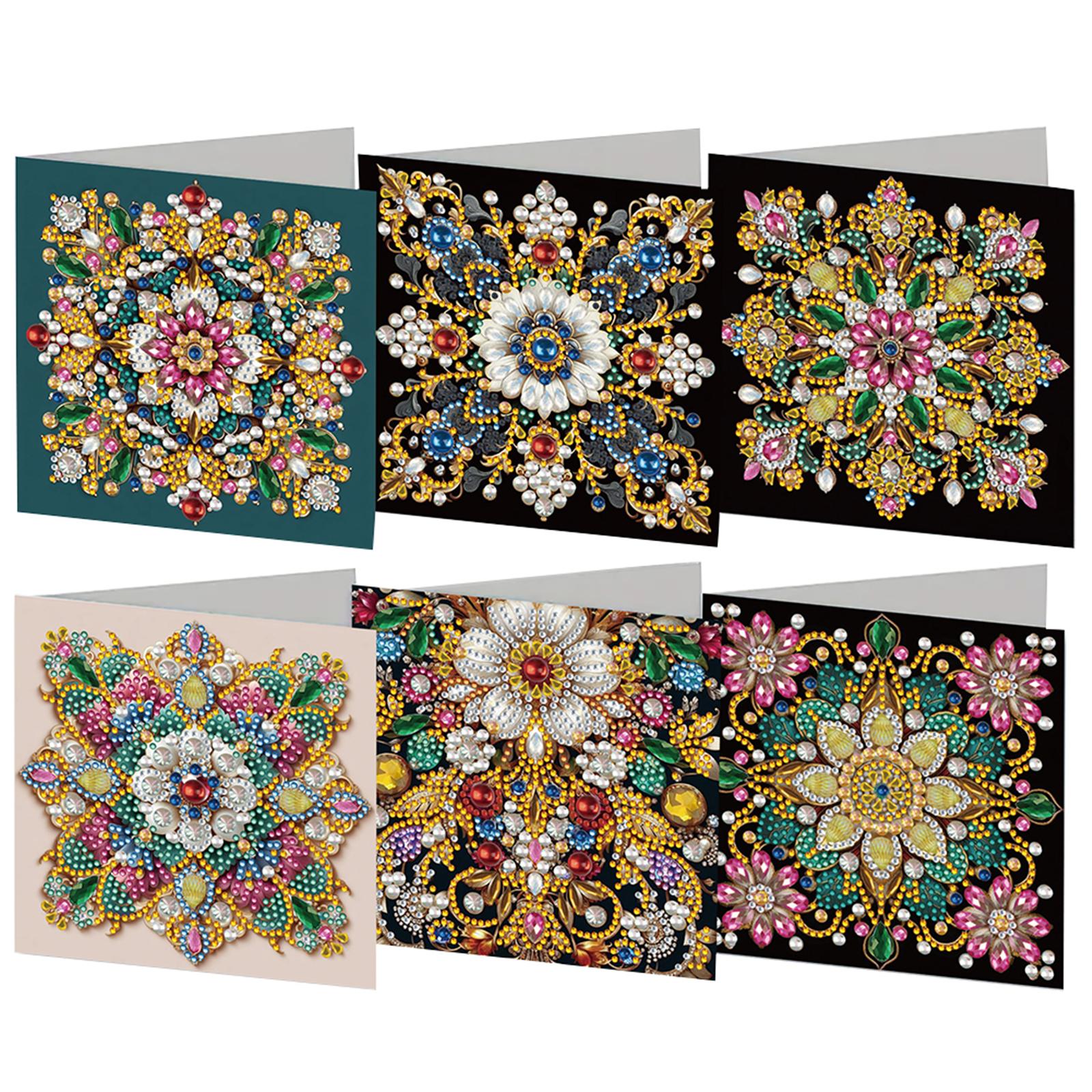 

6pcs DIY Rhinestone Diamond Art Mosaic Postcards Diamond Art Greeting Cards Creative Birthday & Thanksgiving Card Kit