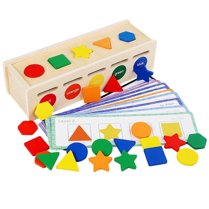 Children Wooden Geometry Pairing Classification Intellectual Box Storage Color Building Block Math Cognitive Educational Toys