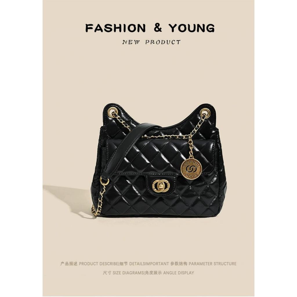 Tmall elf niche leather messenger bag women's first layer cowhide small fragrant wind rhombus chain bag single shoulder women's bag wholesale