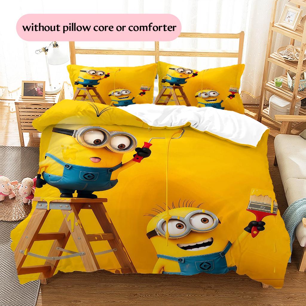 Minions Pattern Bedding Quilt Set  Home Decoration  Gift (1 * Duvet Cover + 2 * Pillowcase  Without Core)