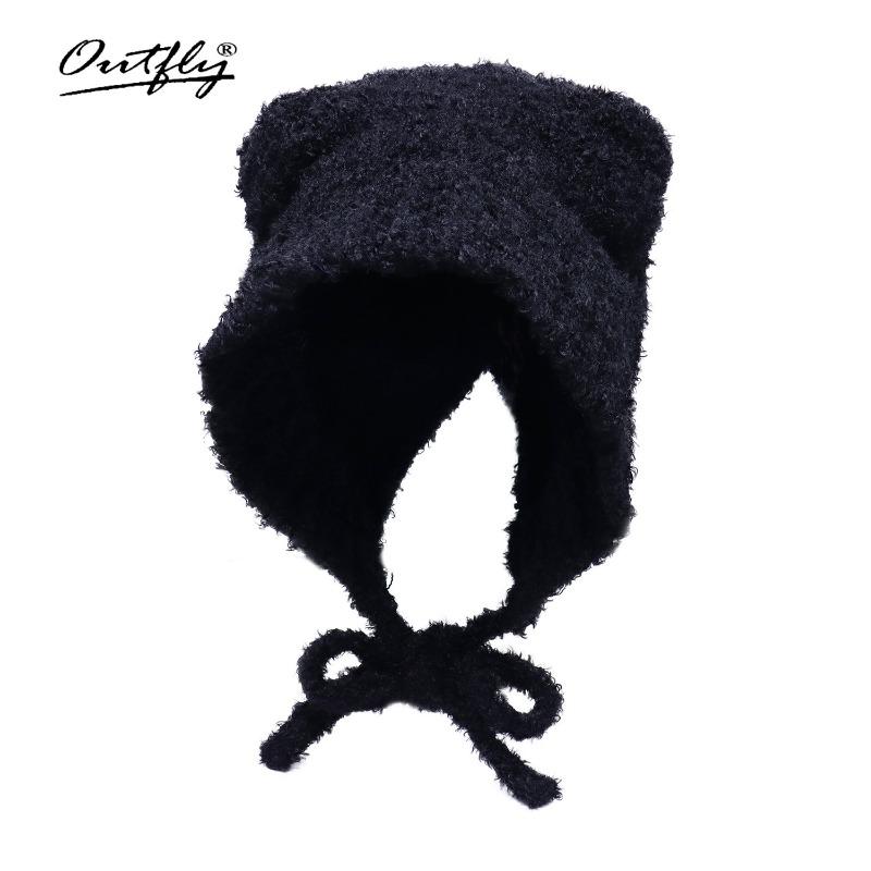 

New autumn and winter long rope plush bear thermal hat children autumn and winter versatile big head circumference cute ear protection