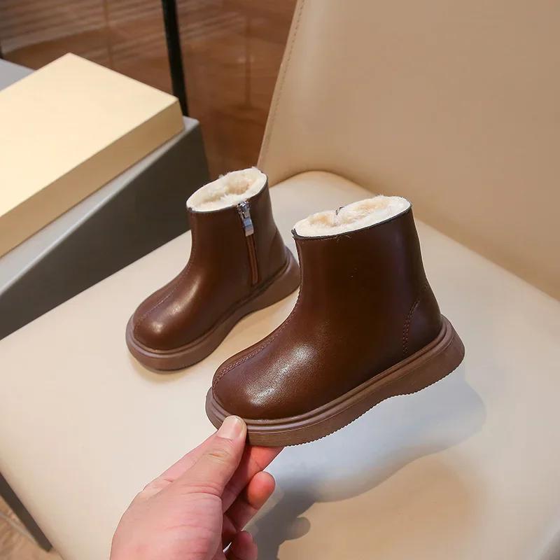 Simple Children's Winter Boots Warm Versatile Girls Ankle Boots Fashion Causal Kids Cotton Boots Outdoor Thick Bottom Versatile