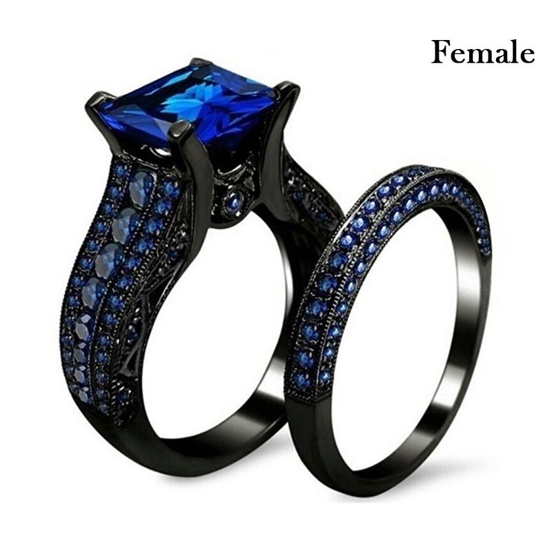 His and Hers Couple Rings Black Gold Color Womens Purple Zircon Wedding Ring Titanium Steel Mens Ring Wedding Band Jewelry Gifts