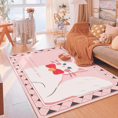 Cute Cartoon Bear Cat Carpet Mat Rug Pink Checkered Home Decoration Soft Kids Room Bedroom Floor Mat with Bowknot Pattern