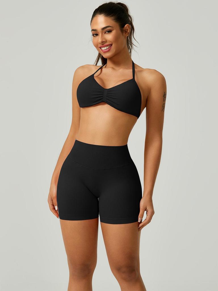 European Halter Neck Seamless Yoga Bra: Sexy, High Elasticity, Matte Finish, Beautiful Back Design