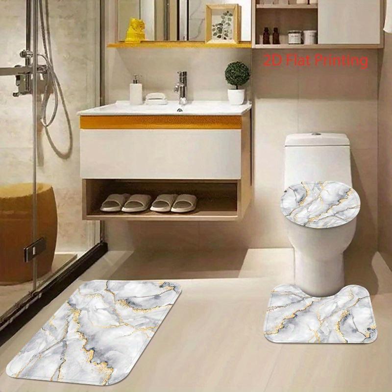 4-teiliges abstraktes Duschvorhang-Set mit rutschfester Badematte, Toilettendeckelbezug, Kontur-Teppich & 12 Haken, Badezimmerdekoration