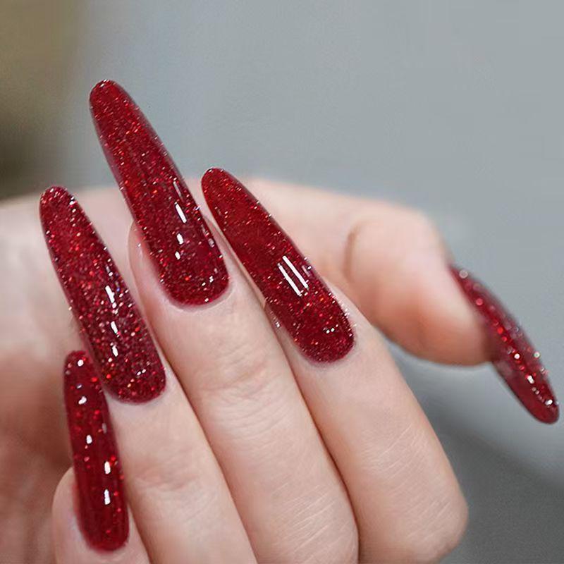 Wine Red Glitter Peel-Off Nail Polish - Long-Lasting Shiny Crystal Burst, 2026 New Internet Celebrity Favorite