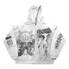 3D Printed Hooded Zip-Up Oversized Sweatshirt Women Men Y2K Retro Style Loose Fit Long Sleeve