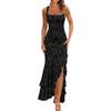 Damen Floral Spaghettiträger Offener Rücken Bodycon Maxikleid