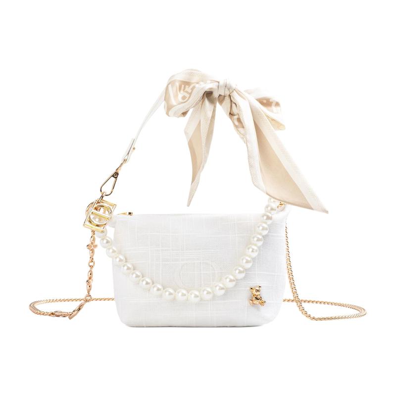 

DIOR [Customized Cosmetic Bag] White Tea Qinghuan Jinghe Silk Scarf Bow Decoration Gentle French Polyester Fiber White Storage Bag Portable белый